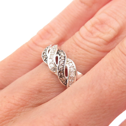Michelle Albala 925 Sterling Silver Real Cognac & White Diamond Ring Size 5.25