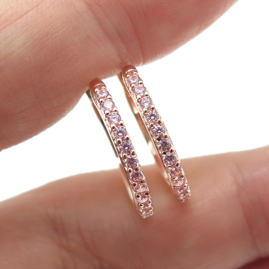 925 Sterling Silver Rose Gold Plated Round-Cut Shaped C Z Huggie Earrings