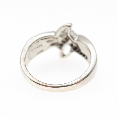 SUN 925 Sterling Silver Real Round-Cut Diamond Bypass Ring Size 6.75