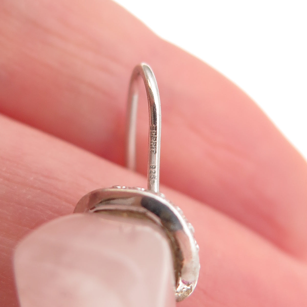 Esprit 925 Sterling Silver Vintage Real Rose Quartz & C Z Dangle Earrings