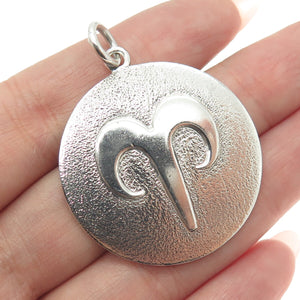 925 Sterling Silver Vintage Aries Zodiac Sign Round Pendant