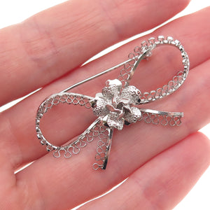 Star Art 925 Sterling Silver Antique Art Deco Flower Box Filigree Pin Brooch