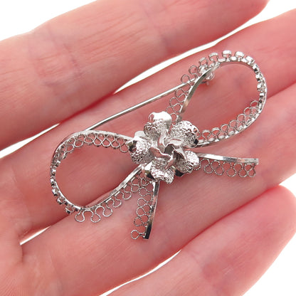 Star Art 925 Sterling Silver Antique Art Deco Flower Box Filigree Pin Brooch