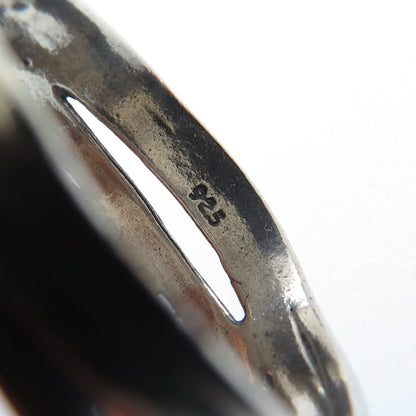 925 Sterling Silver Vintage Modernist 5-Wavy Row Oxidized Ring Size 7.25