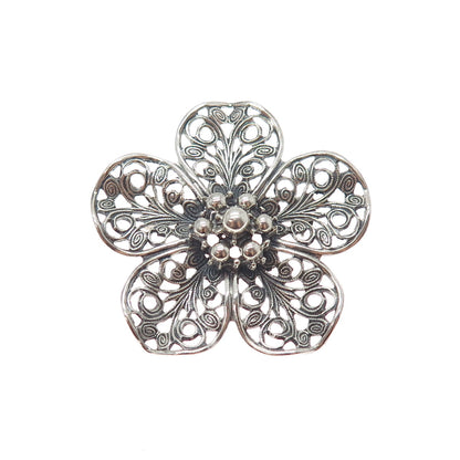 BEAU 925 Sterling Silver Antique Art Deco Flower Filigree Oxidized Pin Brooch