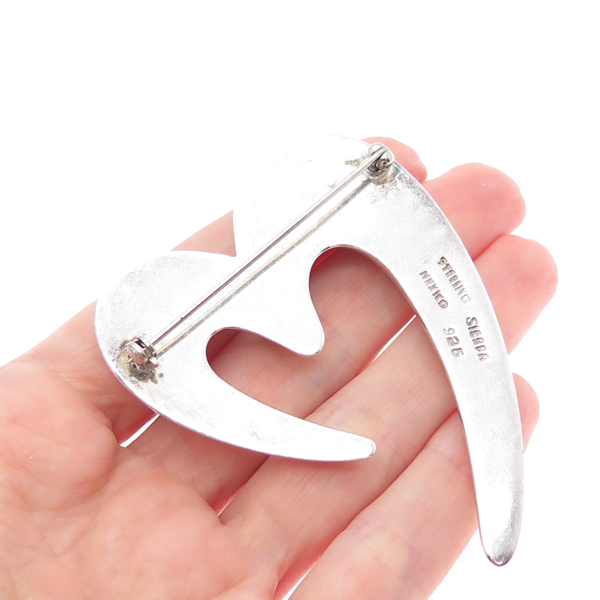 SIERRA 925 Sterling Silver Vintage Mexico Modernist Heart Pin Brooch