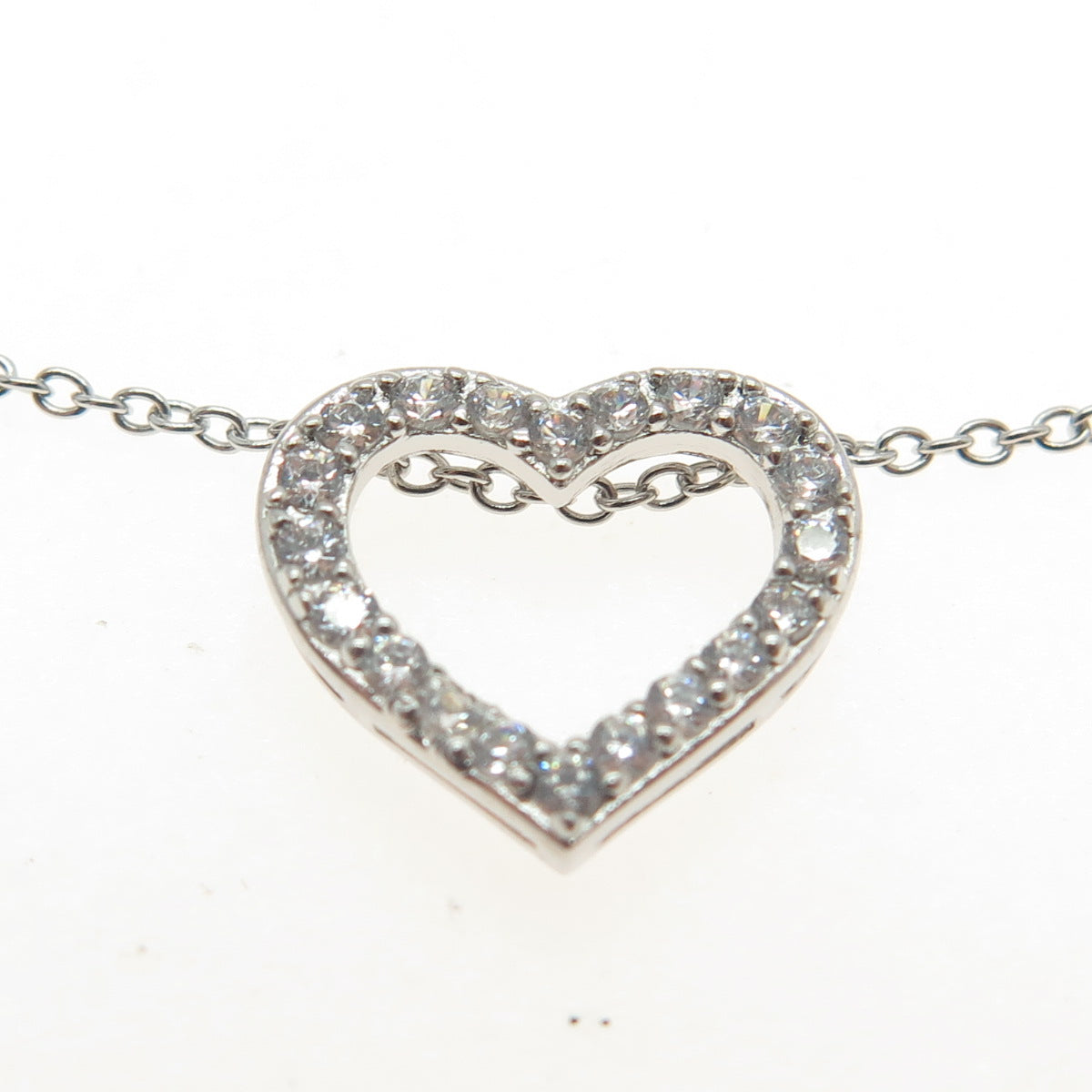 925 Sterling Silver Round-Cut Shaped C Z Heart Rolo Chain Necklace 18"