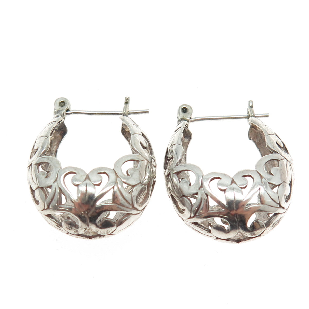 925 Sterling Silver Vintage Boho / Ornate Hinged Hoop Earrings