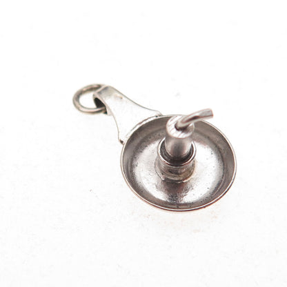 925 Sterling Silver Antique Art Deco Candlestick Oxidized 3D Charm Pendant