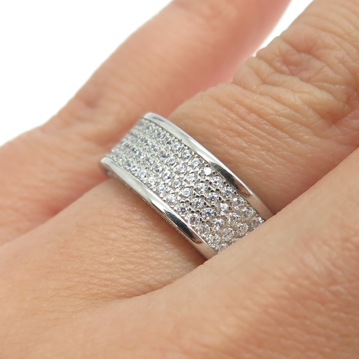 925 Sterling Silver Pave C Z All Around Eternity Band Ring Size 6.25