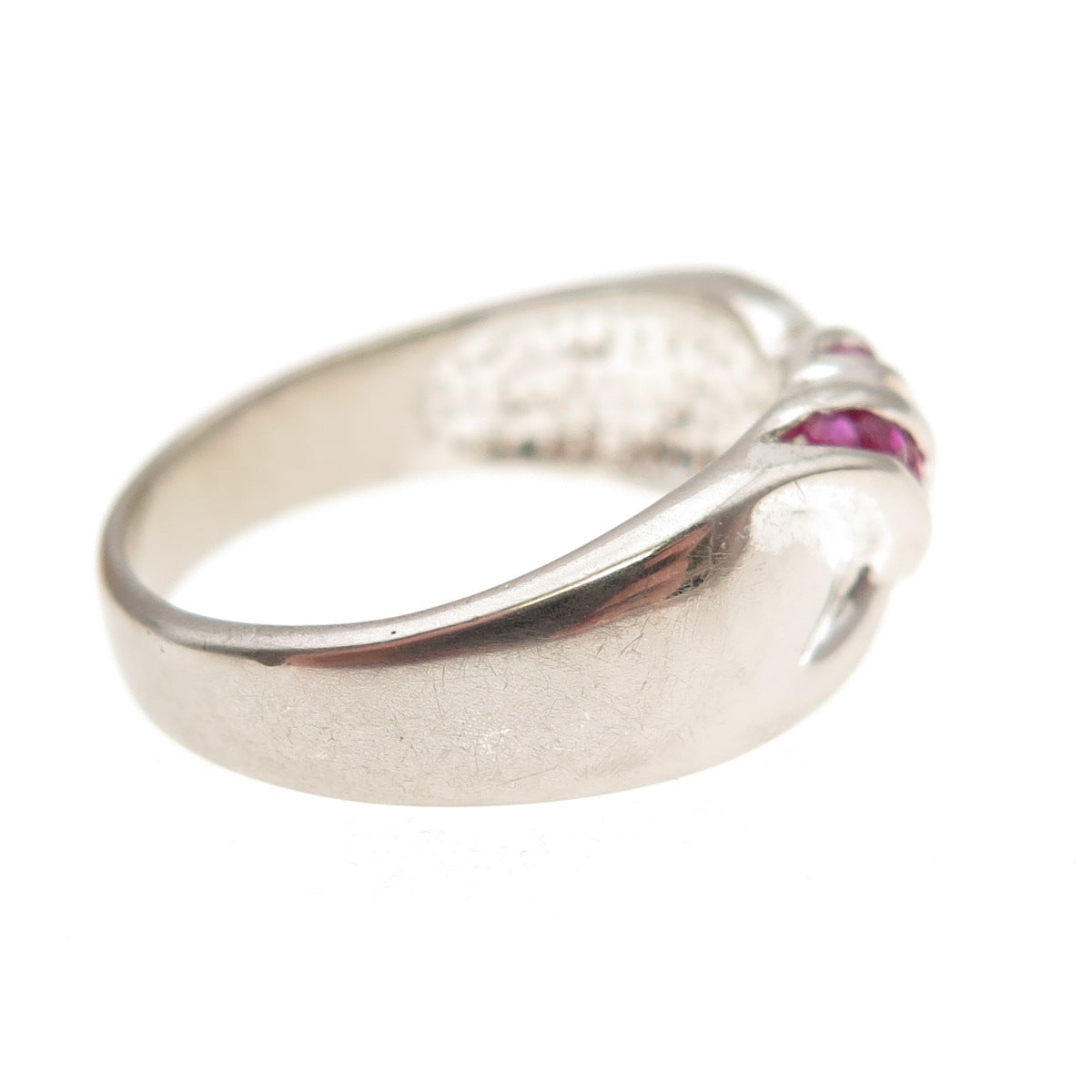 925 Sterling Silver Vintage Real Round-Cut Ruby Modernist Ring Size 7.25