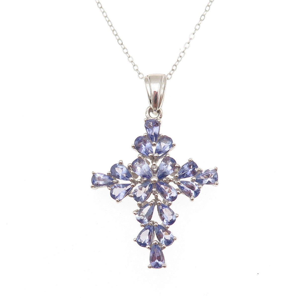 Chuck Clemency 925 Sterling Silver Real Tanzanite Cross Cable Chain Necklace 20"