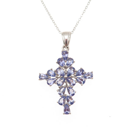 Chuck Clemency 925 Sterling Silver Real Tanzanite Cross Cable Chain Necklace 20"