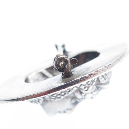 925 Sterling & 900 Coin Silver Antique One Morgan Dollar Repousse Pin Brooch