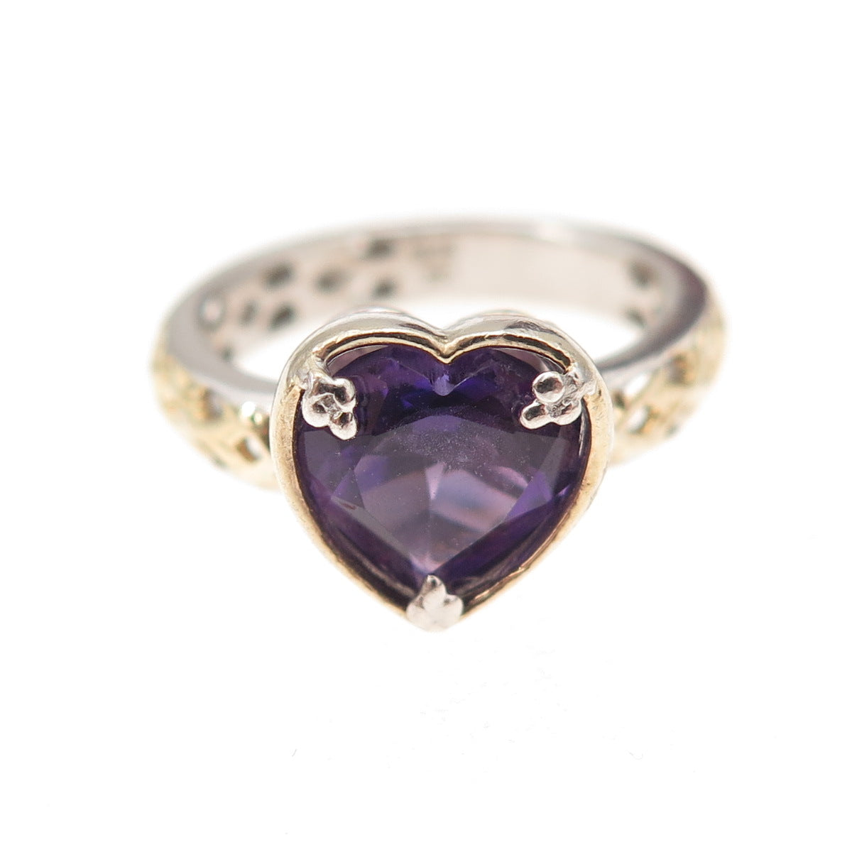Michael Valitutti Gems En Vogue Sterling 2-Tone Amethyst Heart Ring Size 5.25