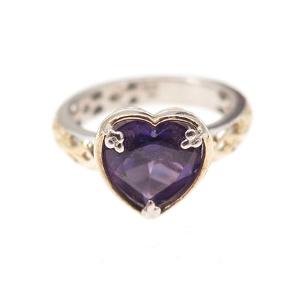 Michael Valitutti Gems En Vogue Sterling 2-Tone Amethyst Heart Ring Size 5.25