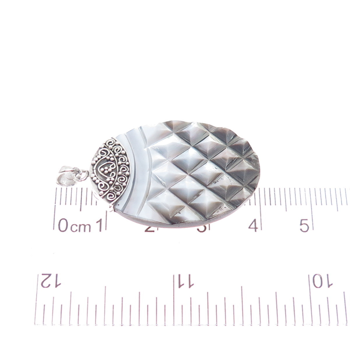 925 Sterling Silver Vintage Real MOP / Abalone Shell Oxidized Charm Pendant