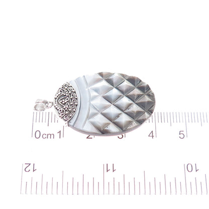 925 Sterling Silver Vintage Real MOP / Abalone Shell Oxidized Charm Pendant