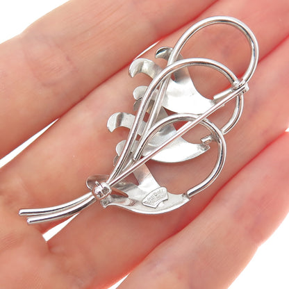 VAN DELL 925 Sterling Silver Antique Art Deco Bluebell Flower Pin Brooch