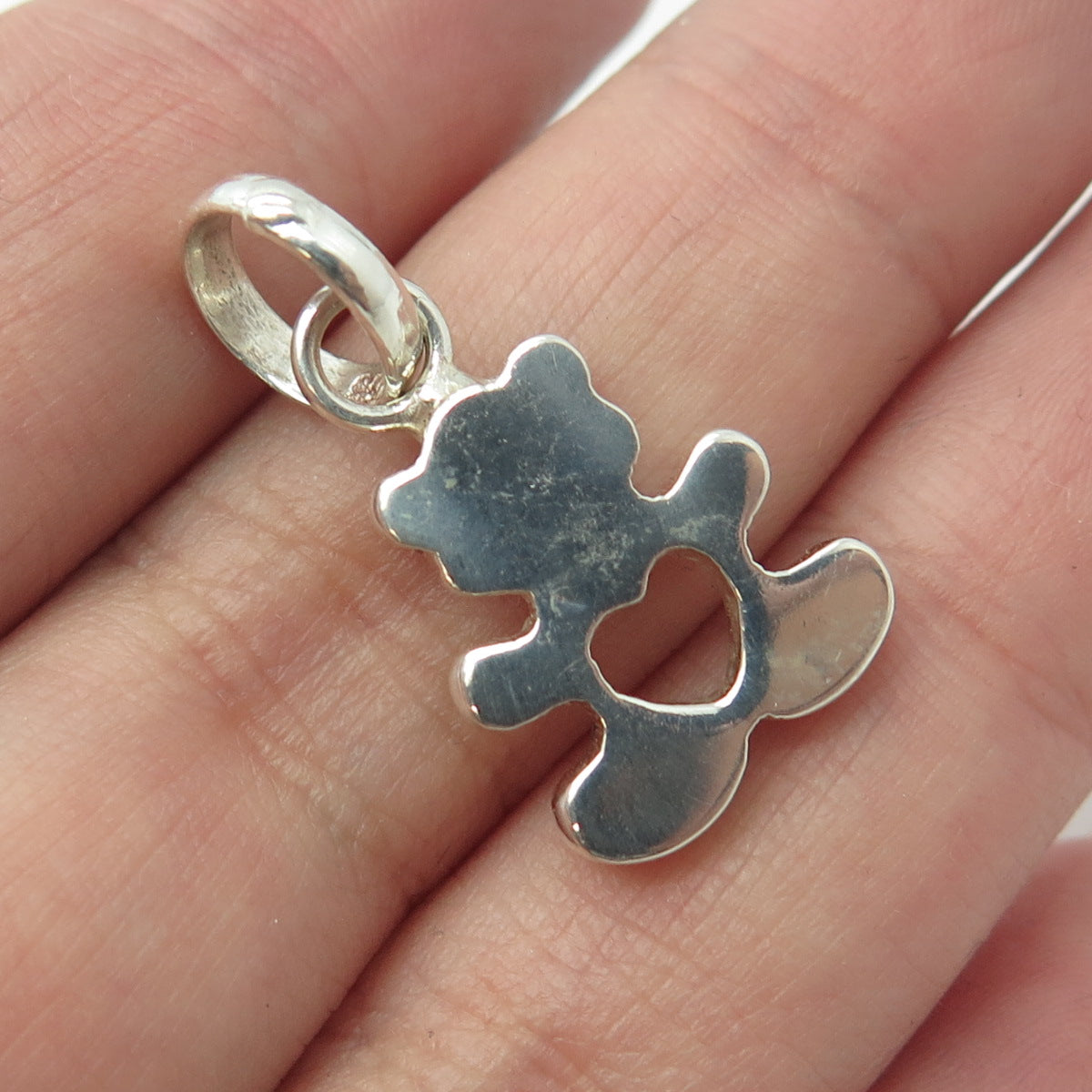 950 Silver Vintage Bear Loving Heart Charm Pendant