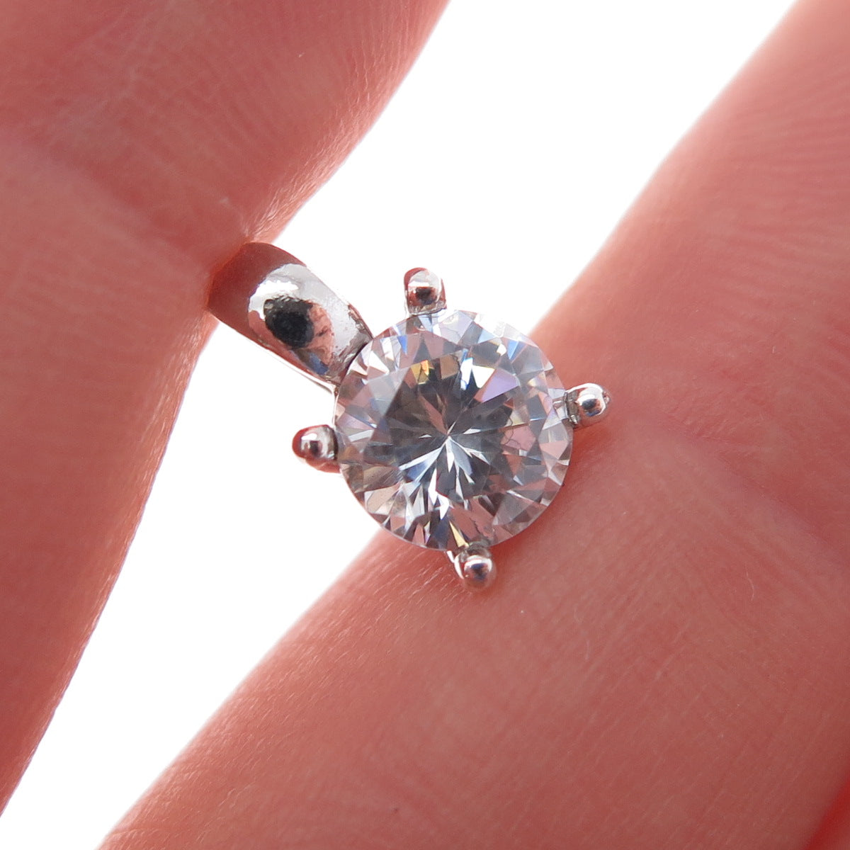 925 Sterling Silver Round-Cut C Z Mini Charm Pendant