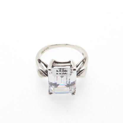 925 Sterling Silver Vintage Emerald-Cut C Z Engagement Ring Size 7