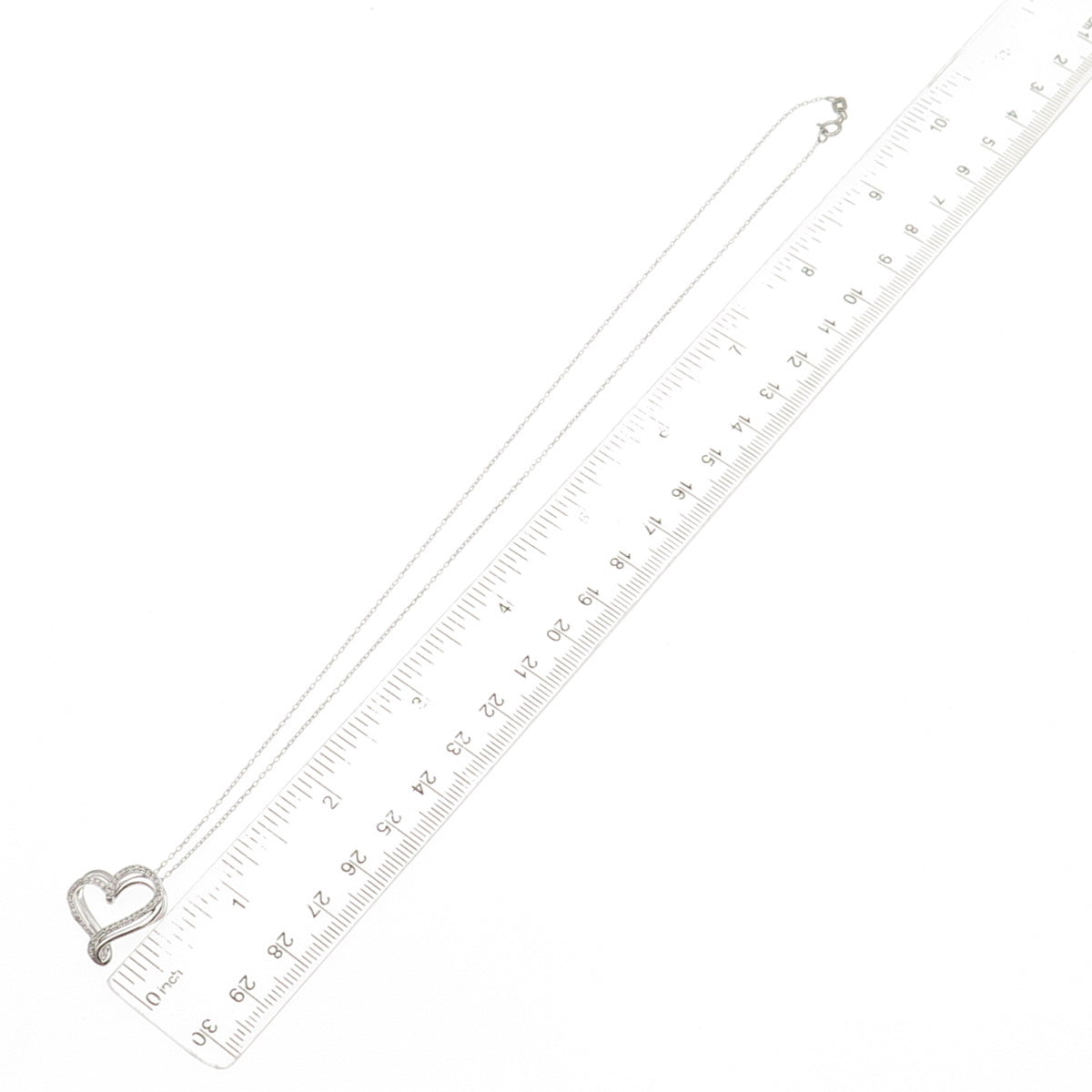 925 Sterling Silver Real Round-Cut Diamond Heart Cable Chain Necklace 18" w/ Box