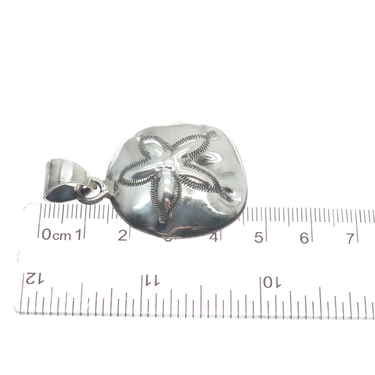925 Sterling Silver Vintage Mexico Sand Dollar Oxidized Pendant