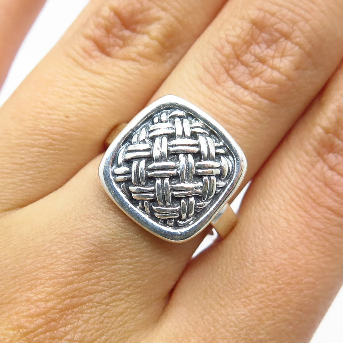 925 Sterling Silver Vintage Wicker Ring Size 6.5