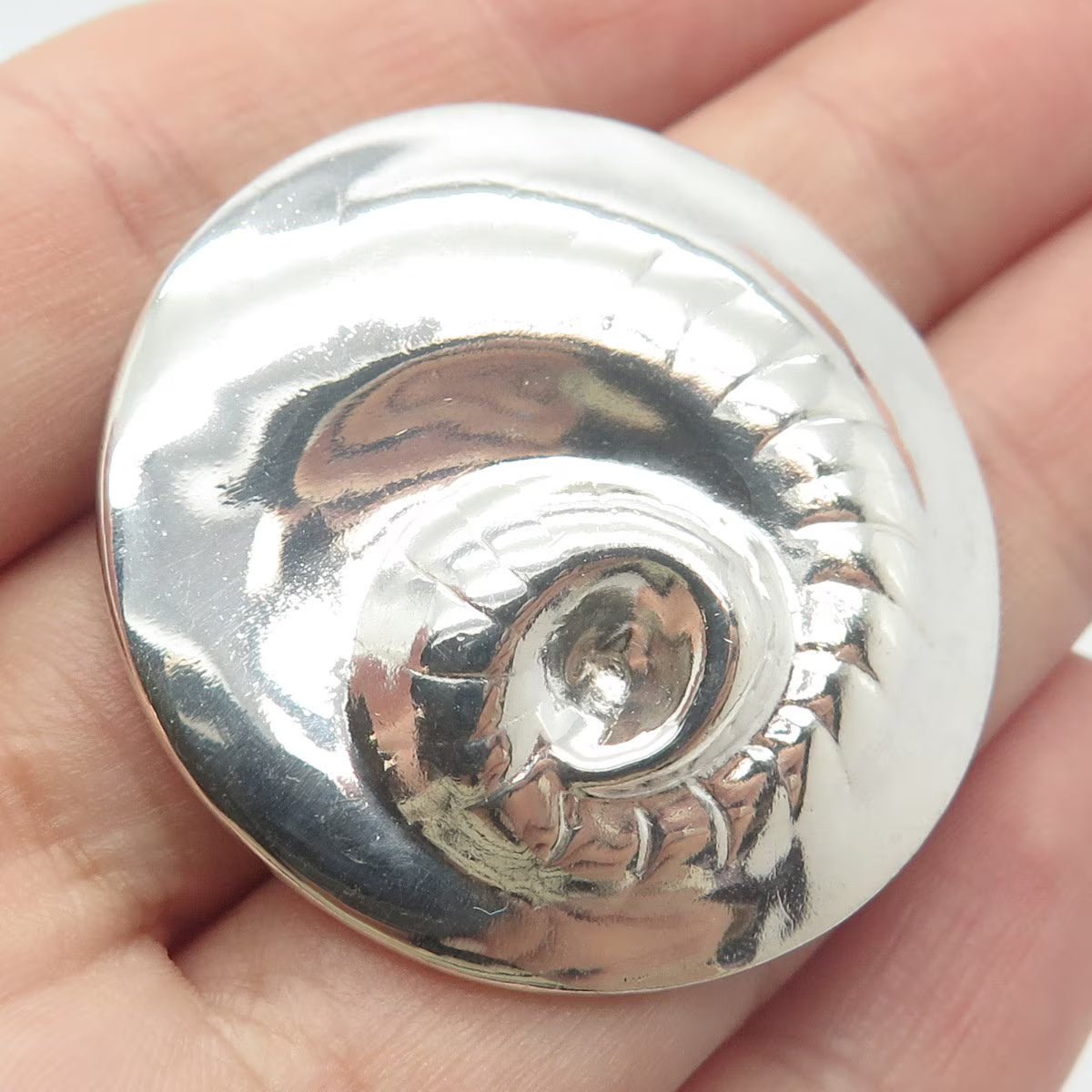 925 Sterling Silver Vintage Spiral Shell Pin Brooch
