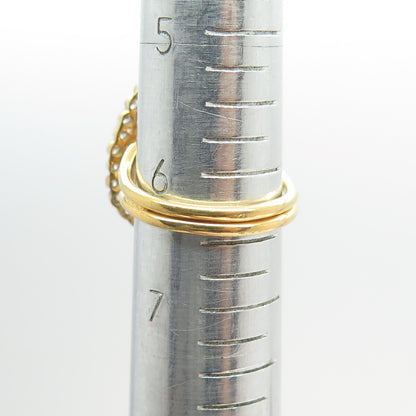 925 Sterling Silver Gold Plated Vintage Real Smoky Quartz & C Z Ring Size 6.5