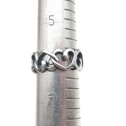 925 Sterling Silver Vintage Heart Link Oxidized All Around Band Ring Size 6.25
