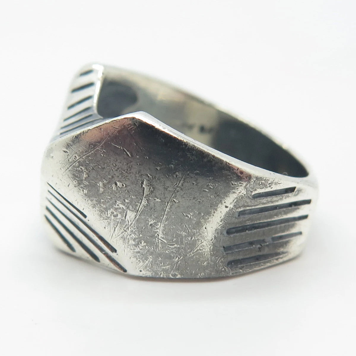 925 Sterling Silver Vintage Bayama Striped Modernist Ring Size 7.75