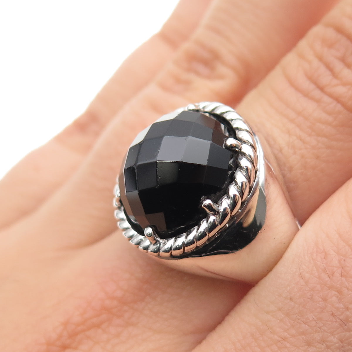 925 Sterling Silver Vintage EMA Real Black Onyx Ring Size 7.5