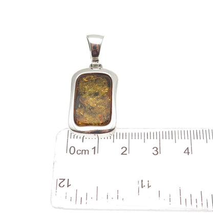 925 Sterling Silver Vintage Real Amber Modernist Charm Pendant