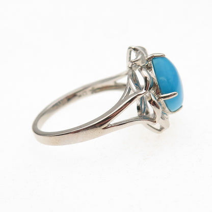 925 Sterling Silver Real Sleeping Beauty Turquoise Floral Ring Size 8