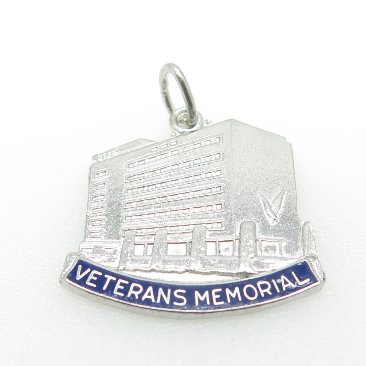 925 Sterling Silver Vintage Enamel Veterans Memorial Building Detroit Pendant