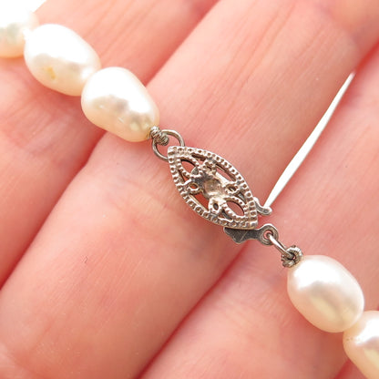 925 Sterling Silver Vintage Real Baroque Pearl Beaded Necklace 18"