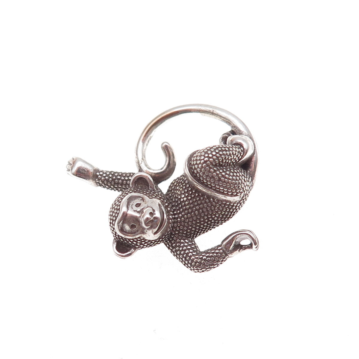 925 Sterling Silver Vintage Monkeying Around Oxidized 3D Charm Pendant