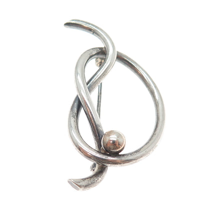 KREISLER 925 Sterling Silver Vintage Mariner Love Heart Knot Oxidized Pin Brooch