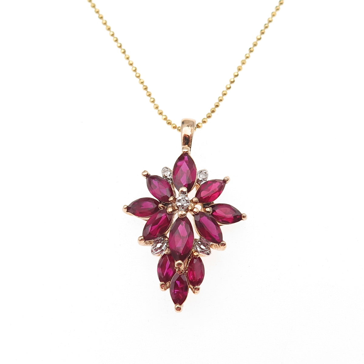 Ross Simons 925 Sterling Gold Plated Real Diamond Lab-Created Ruby Necklace 16"