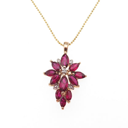 Ross Simons 925 Sterling Gold Plated Real Diamond Lab-Created Ruby Necklace 16"