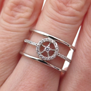 925 Sterling Silver Round-Cut C Z Wheel of Fortune Multi-Row Ring Size 7