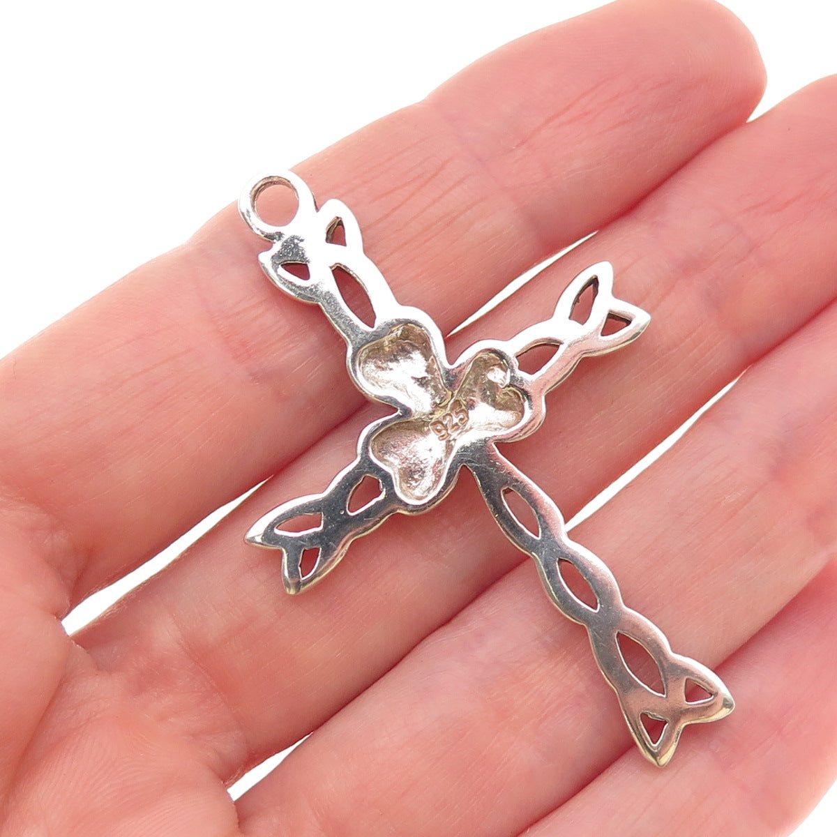 925 Sterling Silver Vintage Celtic Trinity Cross Clover Lucky Oxidized Pendant