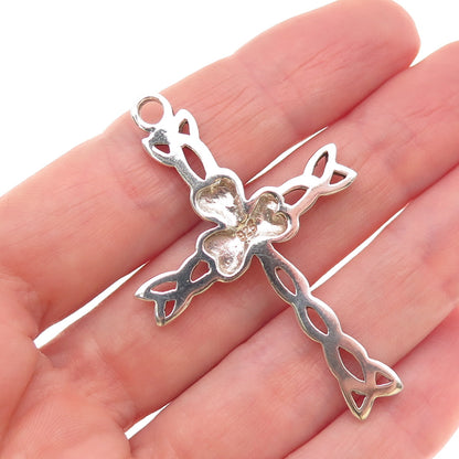 925 Sterling Silver Vintage Celtic Trinity Cross Clover Lucky Oxidized Pendant