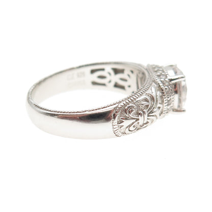 VANNA K 925 Sterling Silver Round-Cut C Z Fleur de Lis Engagement Ring Size 9.25