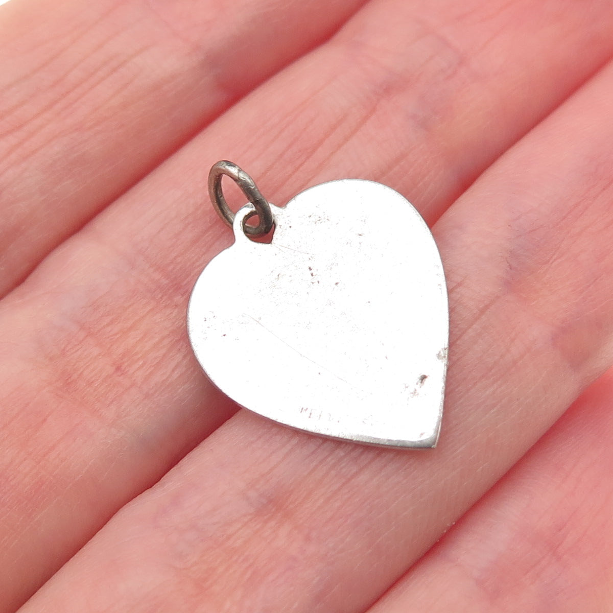 WELLS 925 Sterling Silver Vintage Engraved Karen Heart Mini Charm Pendant