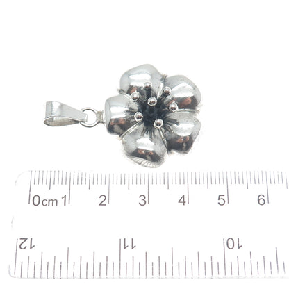 925 Sterling Silver Vintage Mexico Puffy Flower Oxidized Pendant