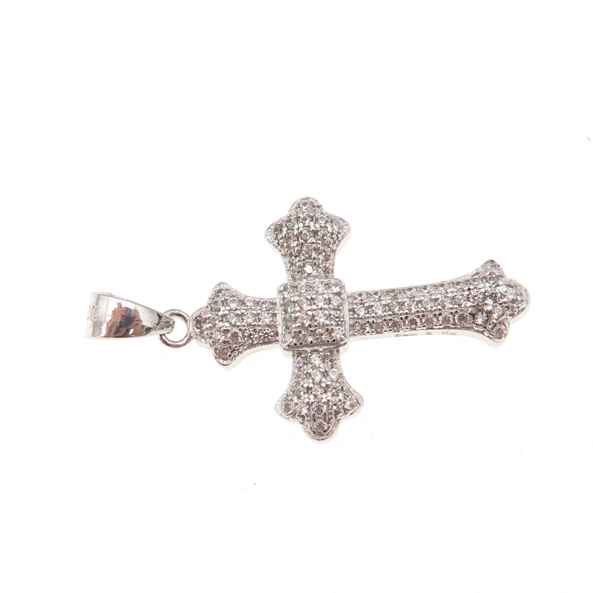 925 Sterling Silver Round-Cut C Z Cross Charm Pendant