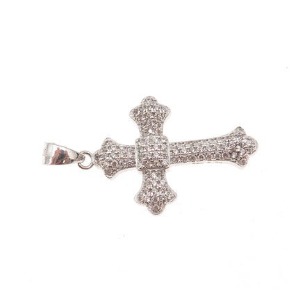 925 Sterling Silver Round-Cut C Z Cross Charm Pendant